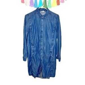 Eileen Fisher Blue Chambray Denim Long Sleeve Button Down Midi Dress Size Small
